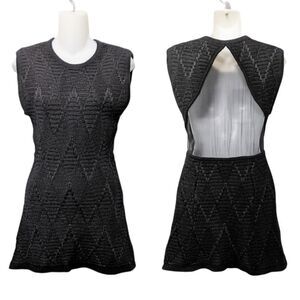 THAKOON Addition Wool Chevron Knit Sheer Silk Panel Back Mini Dress M